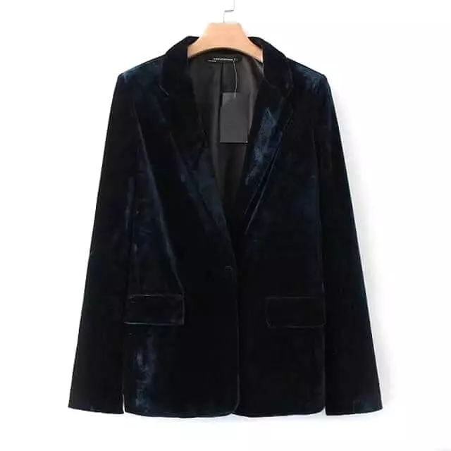 1-Button Velvet Blazer Women - Casual - Plain-Solid