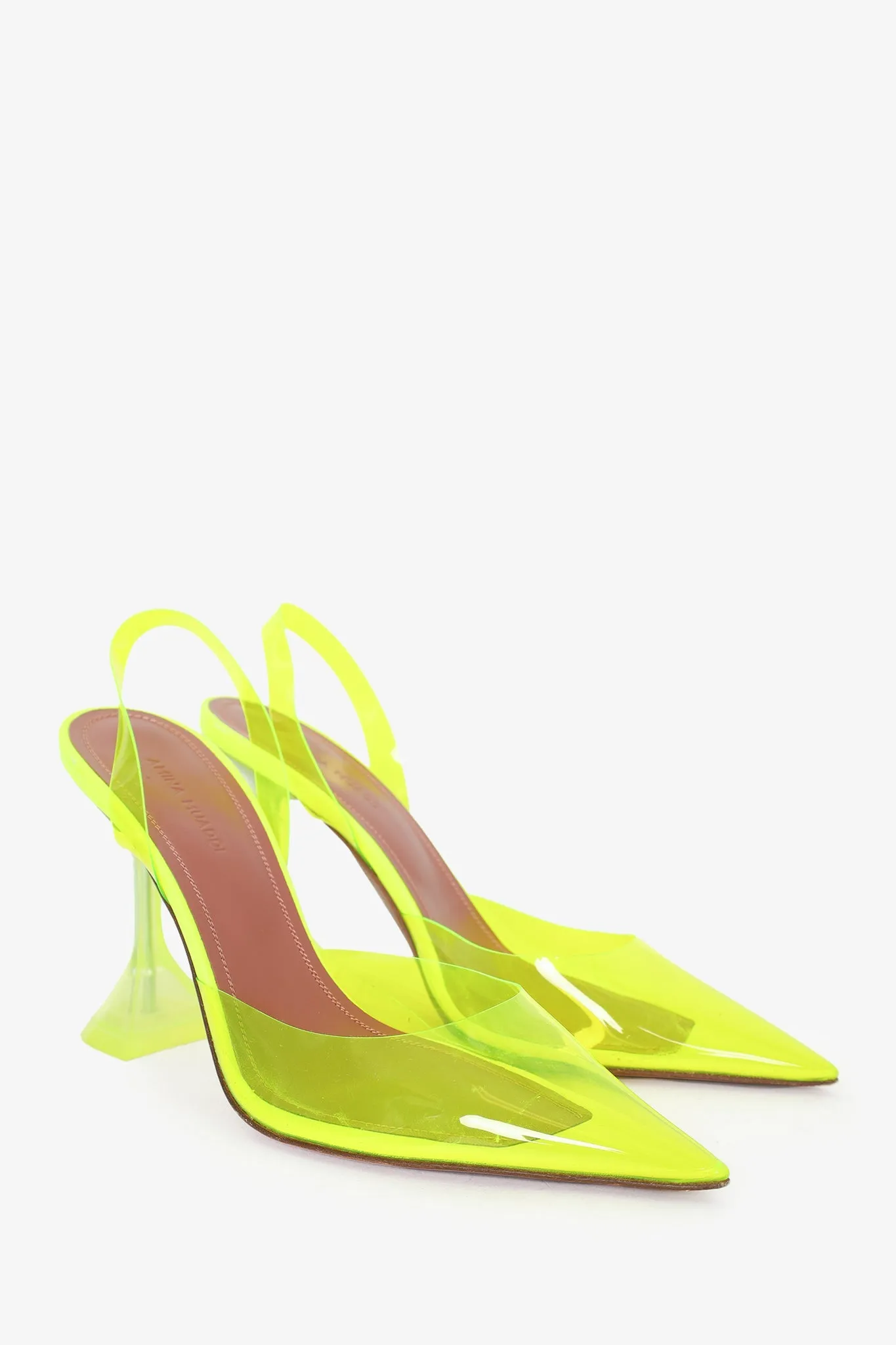 Amina Muaddi Neon Yellow Holli Glass PVC Slingback Pumps Size 37