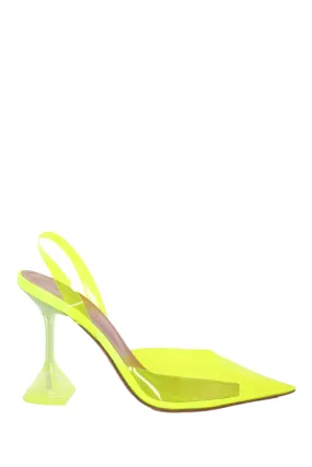 Amina Muaddi Neon Yellow Holli Glass PVC Slingback Pumps Size 37