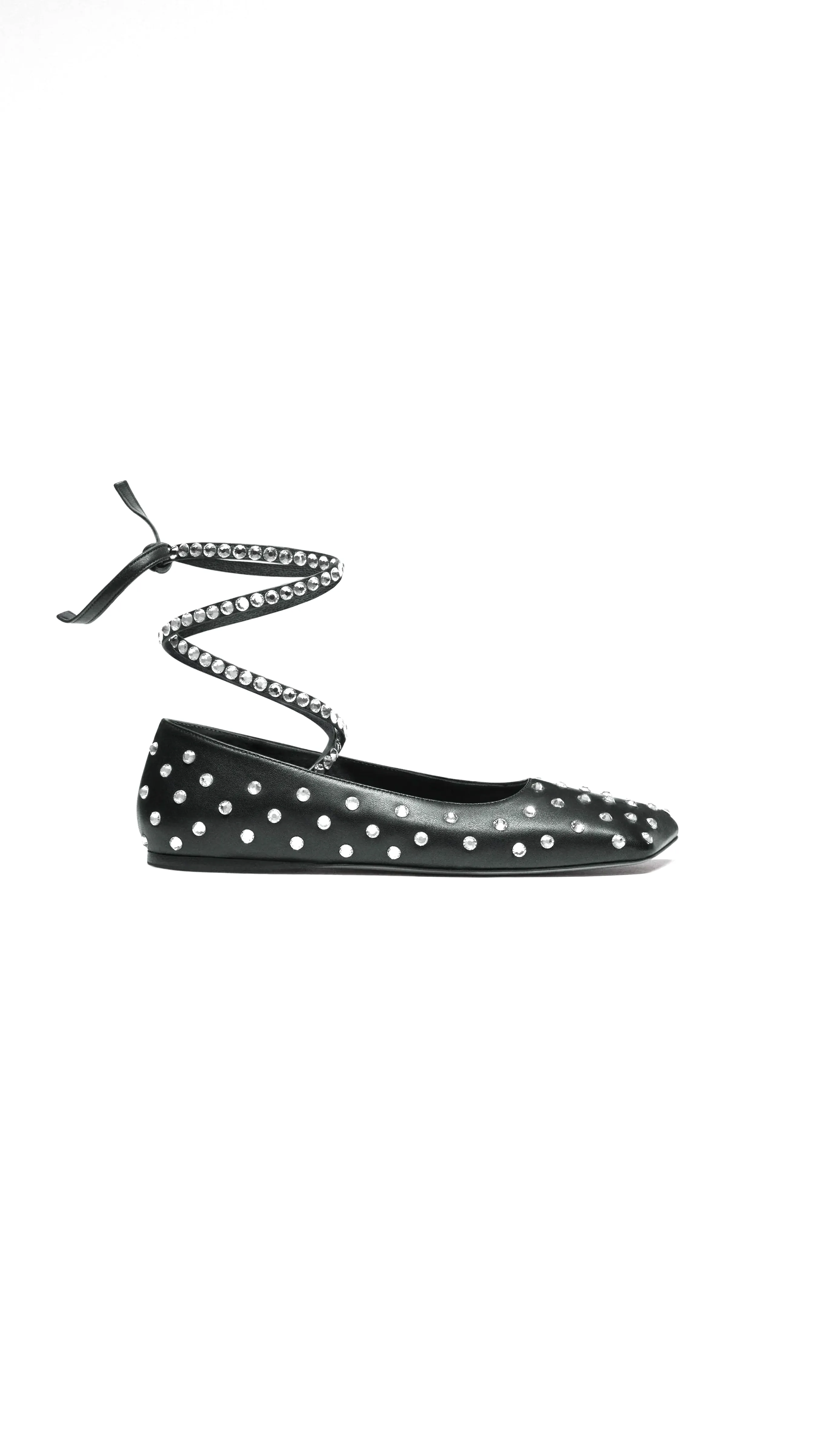 Ane Crystal Lace Up Flat Black Nappa - Amina