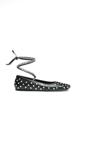 Ane Crystal Lace Up Flat Black Nappa - Amina