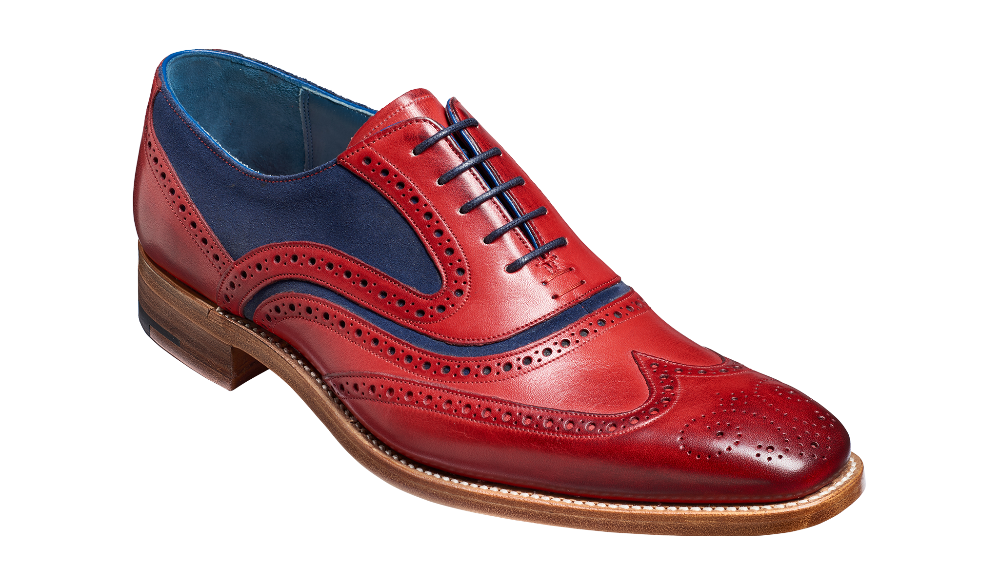 Barker McClean Classic Full Brogue Oxford Shoe - Red Hand Painted / Navy