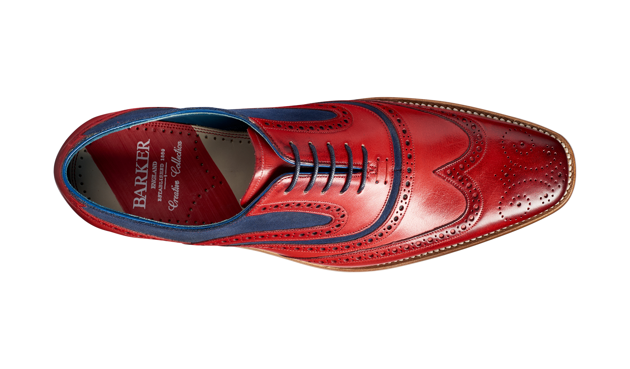 Barker McClean Classic Full Brogue Oxford Shoe - Red Hand Painted / Navy