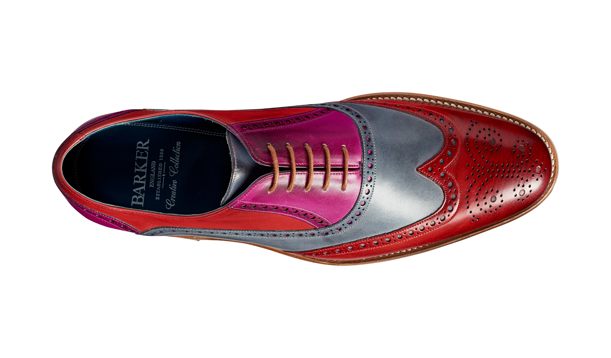 Barker Valiant Full Brogue Oxford Shoe - Red / Grey / Purple Hand Painted