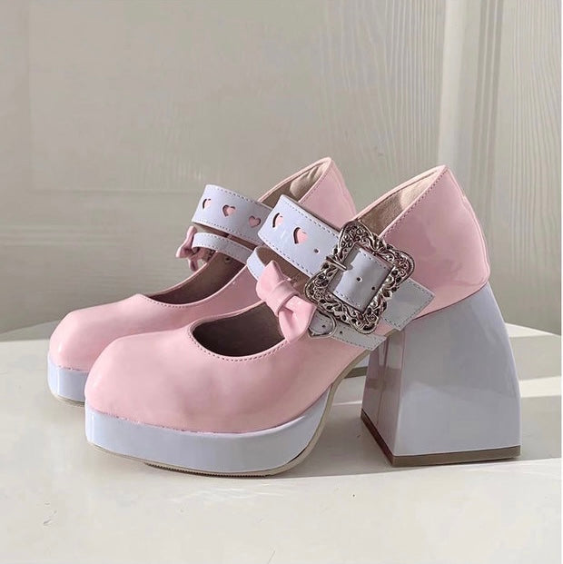 bingo marry Jane mid length heel shoes