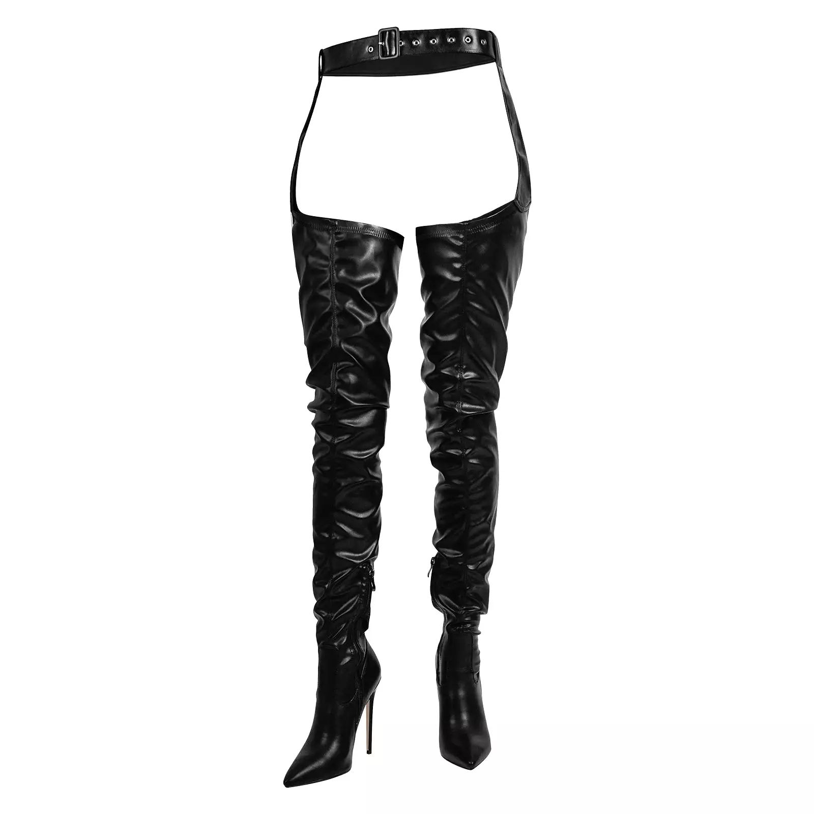 Black Pleated Stiletto Heeled Pant Boots