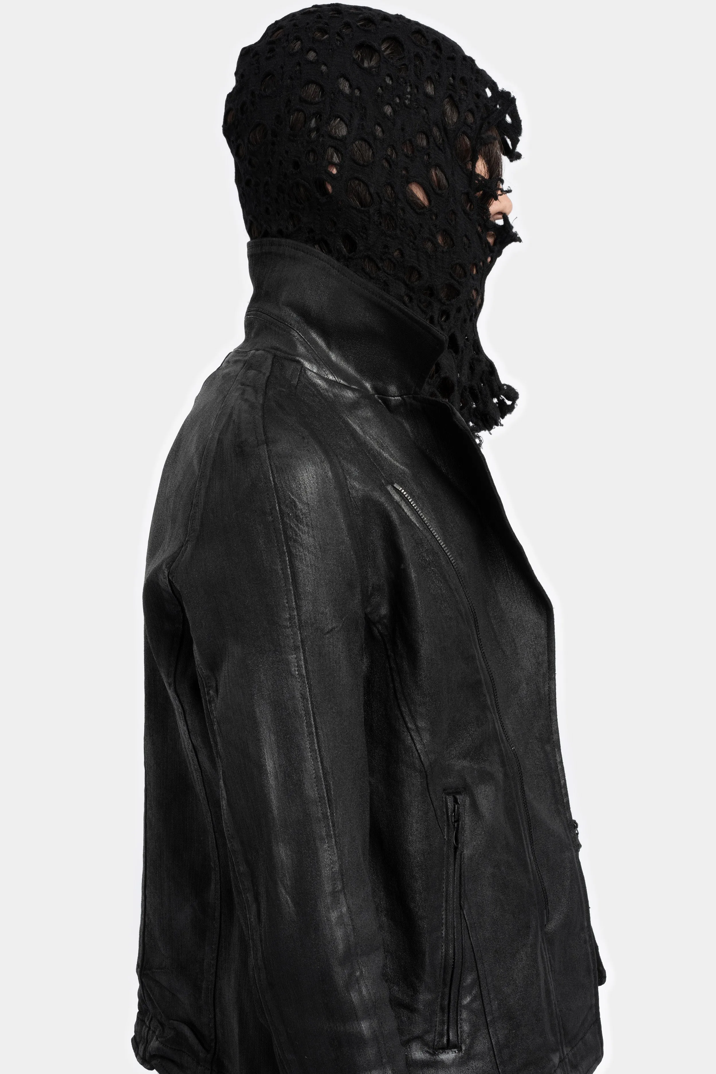 Damaged wool knit jacquard balaclava