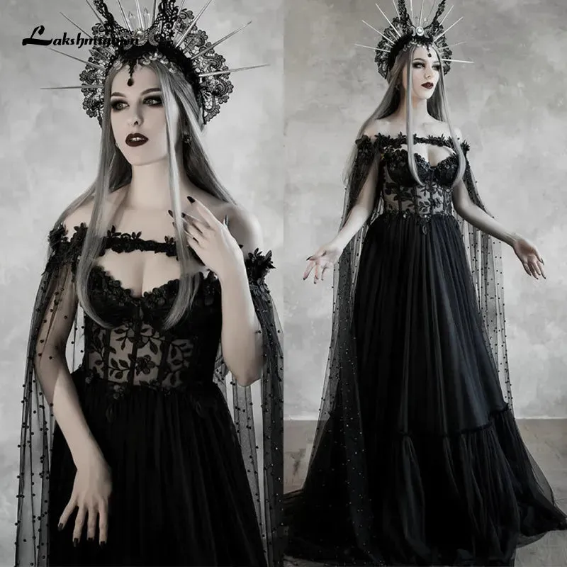 Dark Fairytale Gothic Evening Gown With Cupped Corset