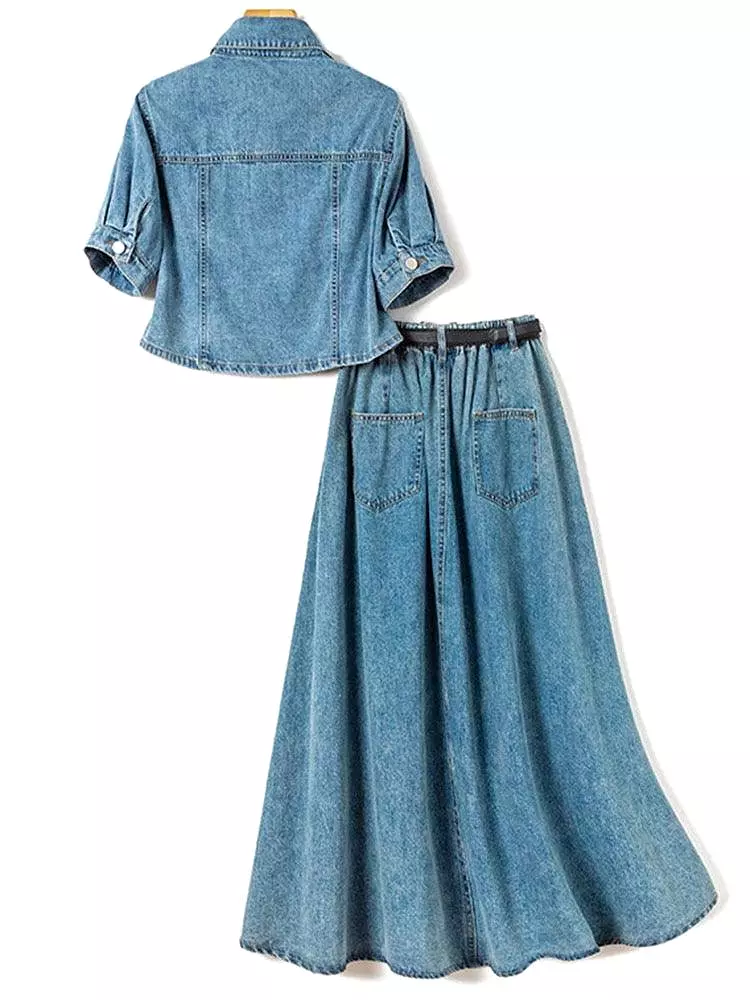 Denim Jeans Skirt Outfit Set