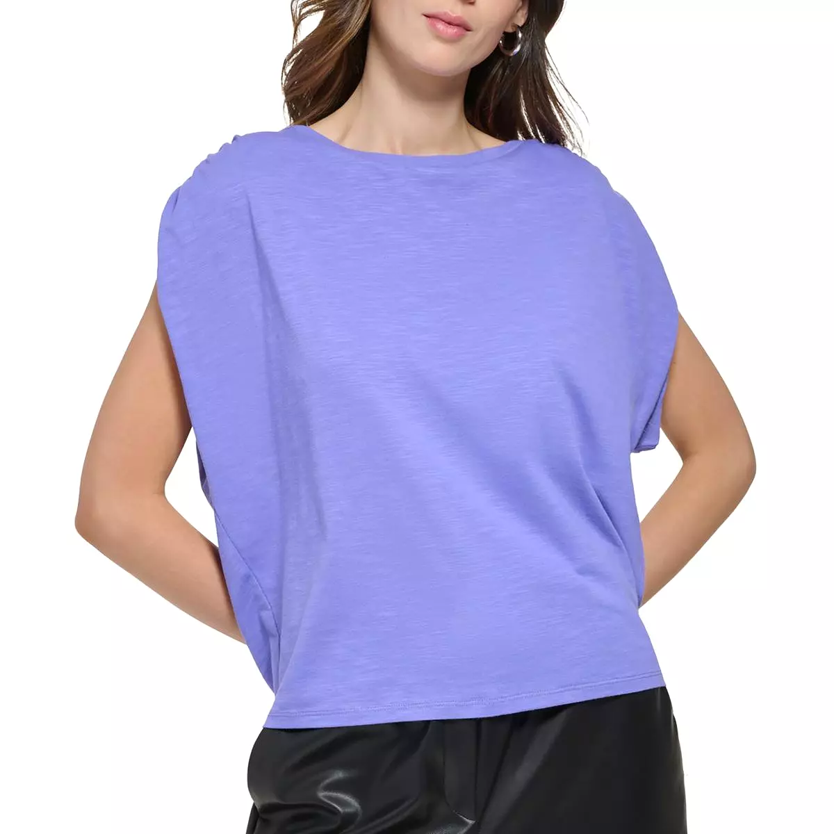 DKNY Womens Ruched Cap Sleeve Pullover Top