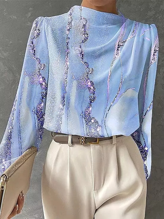 Elegant Pink, Blue, and Green Print Women's Work Blouse