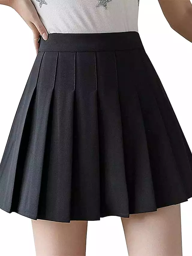 Elegant Pleated Cotton Blend Women's Mini Skirt - Navy/Pink/Black/Coffee - Perfect for Parties and Evenings S M L