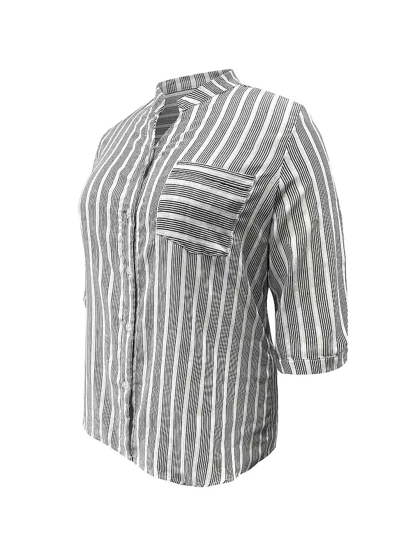 Elegant Striped Button-Front Blouse for Women