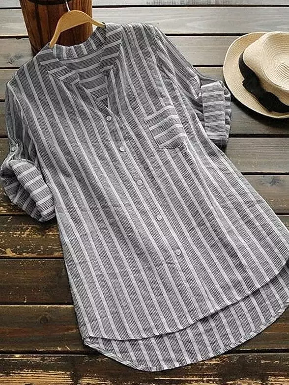 Elegant Striped Button-Front Blouse for Women