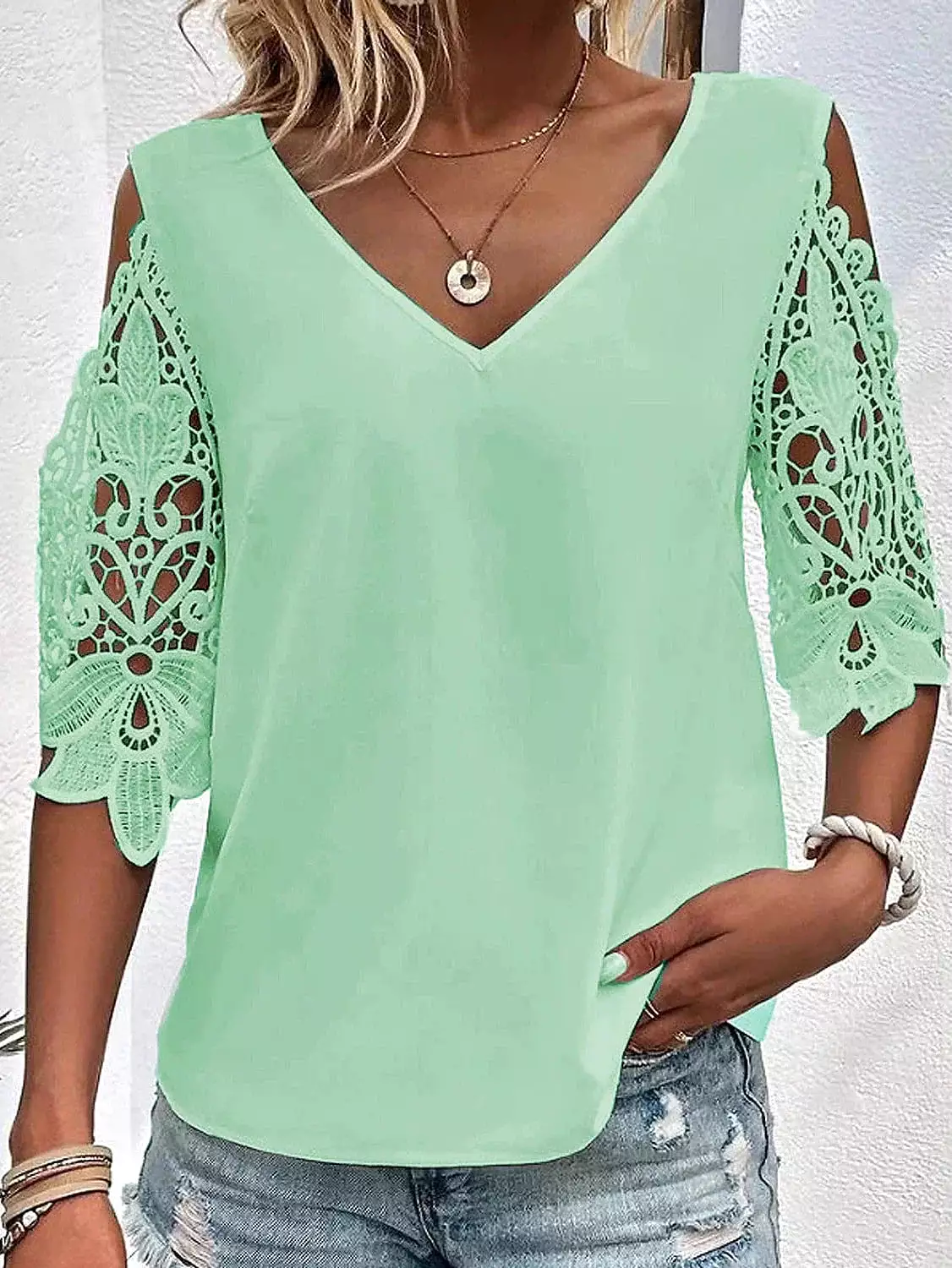 Elegant V-Neck Lace Blouse for Women