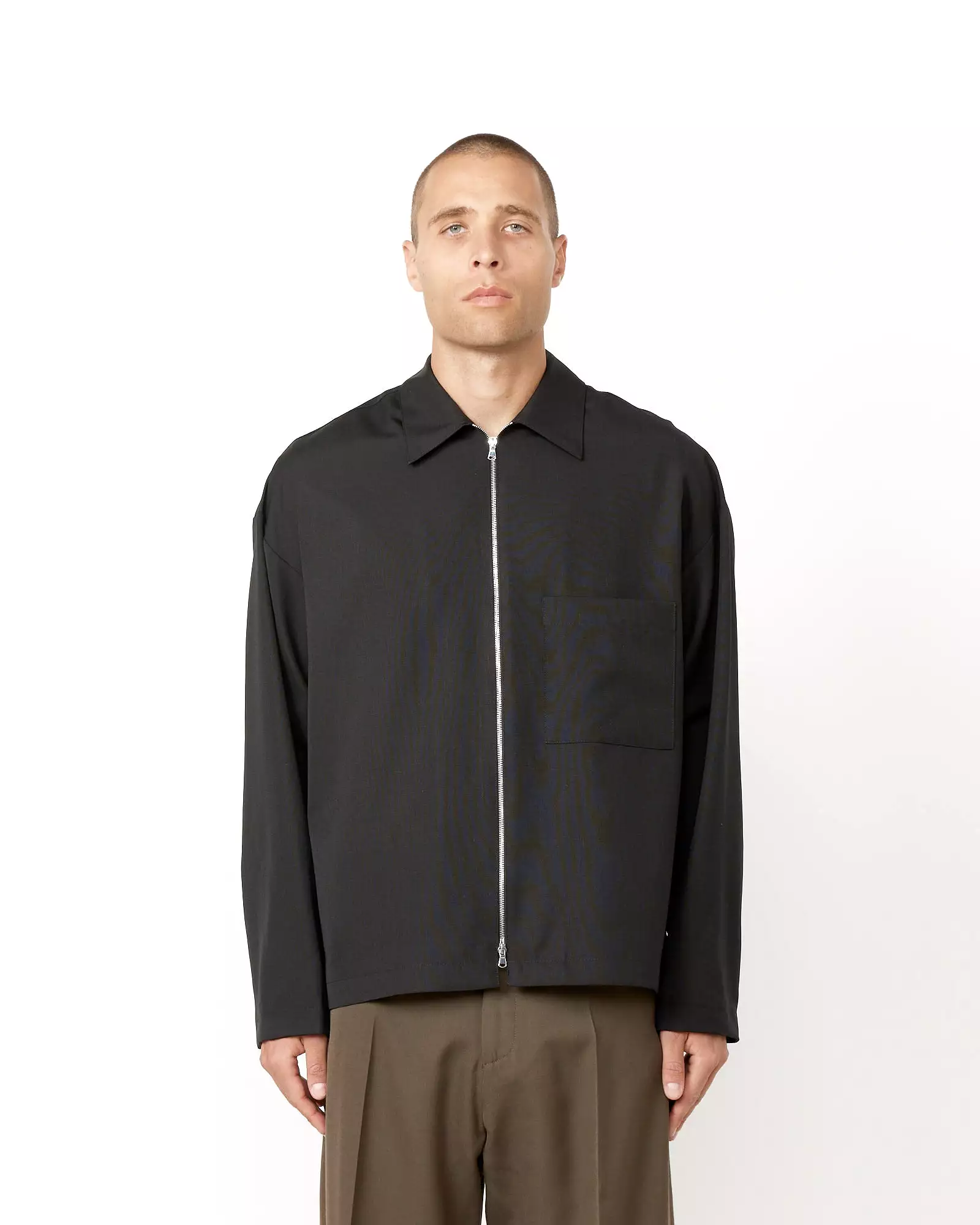 Enzo Shirt Long Sleeve in Tropical Wool Nero