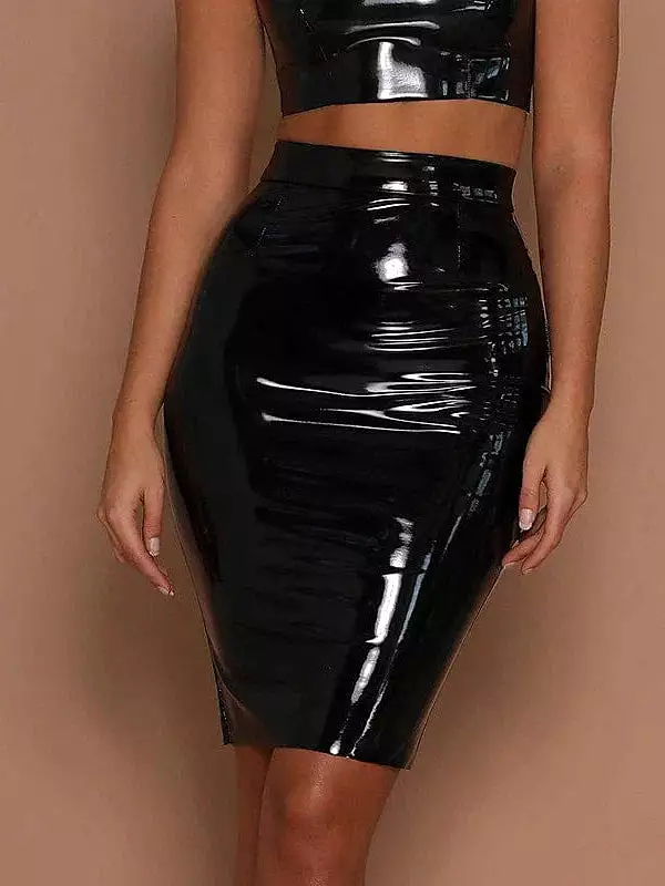 Faux Leather Bodycon Skirt in Black and Red for Women's Fall & Winter Fashion