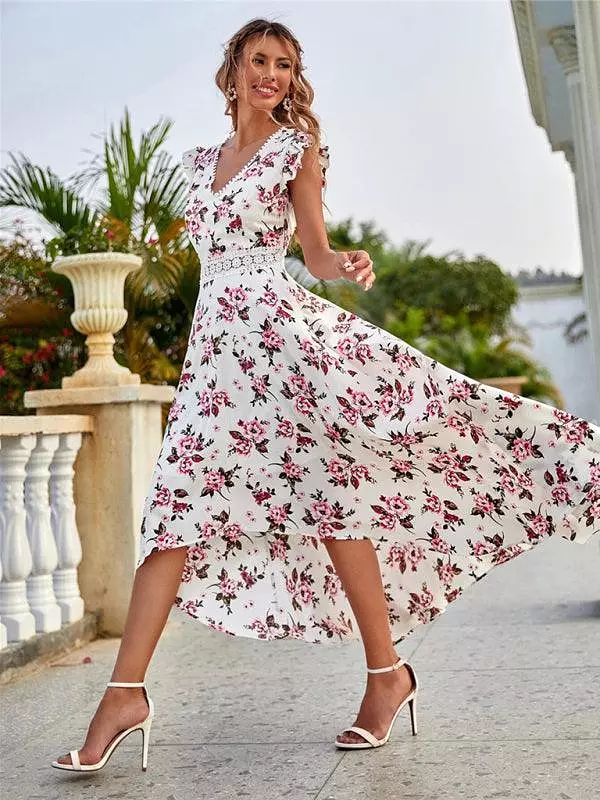 Floral V-Neck Maxi Day Dress