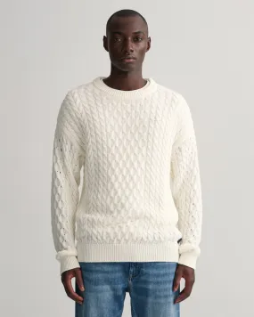 Gant Cotton Cable Crew Neck Pullover Cream