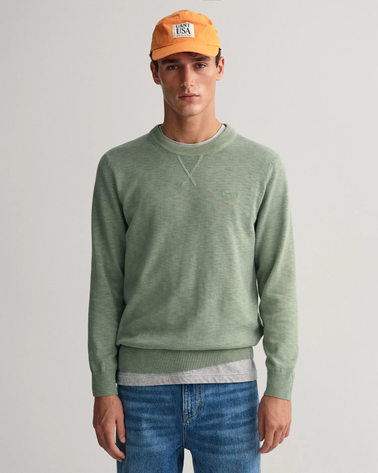 Gant Cotton Flamme Crew Neck Pullover Kal. Green