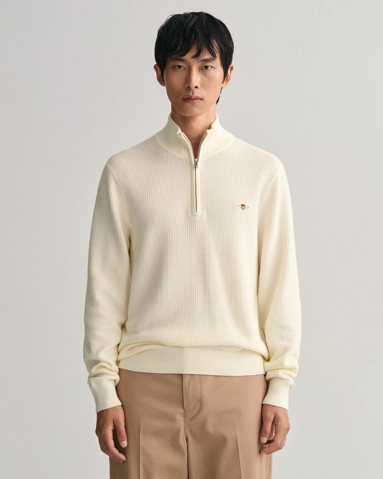 Gant Cotton Text. Half Zip Pullover Cream