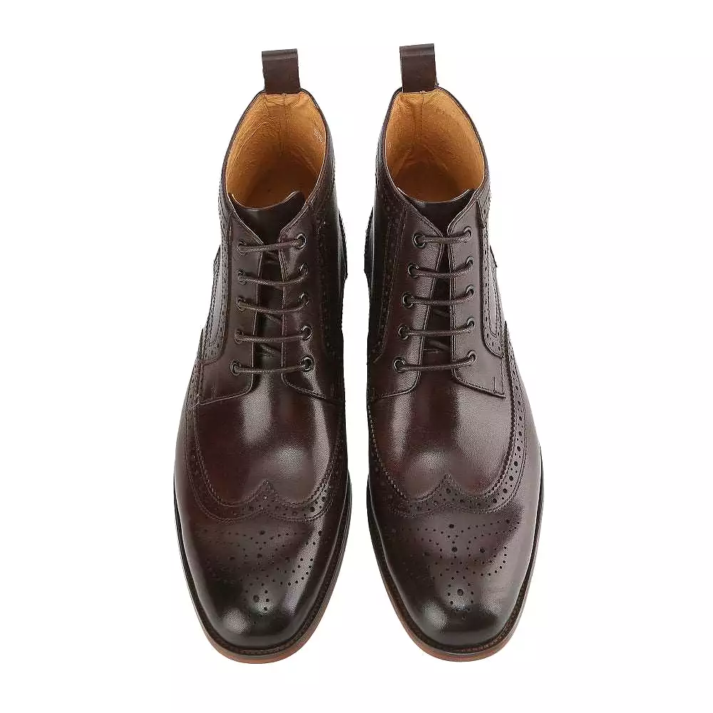 Gino Vitale Men's Handcrafted Genuine Leather Lace-Up Brogue Dress Boot