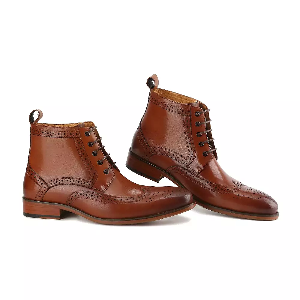 Gino Vitale Men's Handcrafted Genuine Leather Lace-Up Brogue Dress Boot