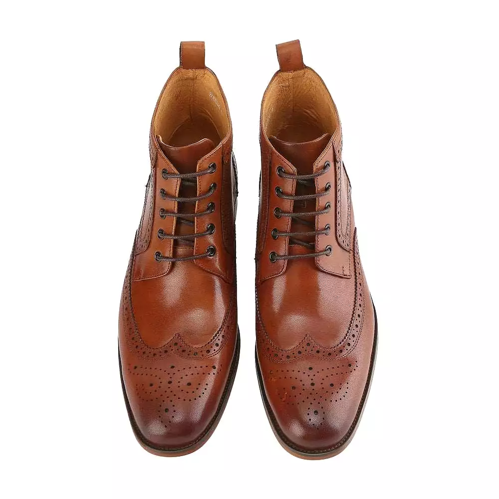 Gino Vitale Men's Handcrafted Genuine Leather Lace-Up Brogue Dress Boot