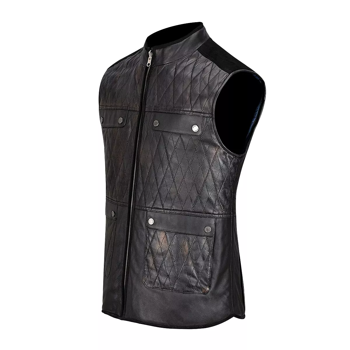 H302BOB- Cuadra black casual fashion reversible lambskin leather vest for men