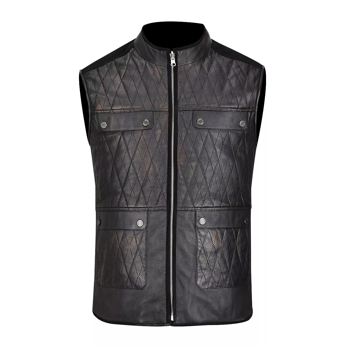 H302BOB- Cuadra black casual fashion reversible lambskin leather vest for men