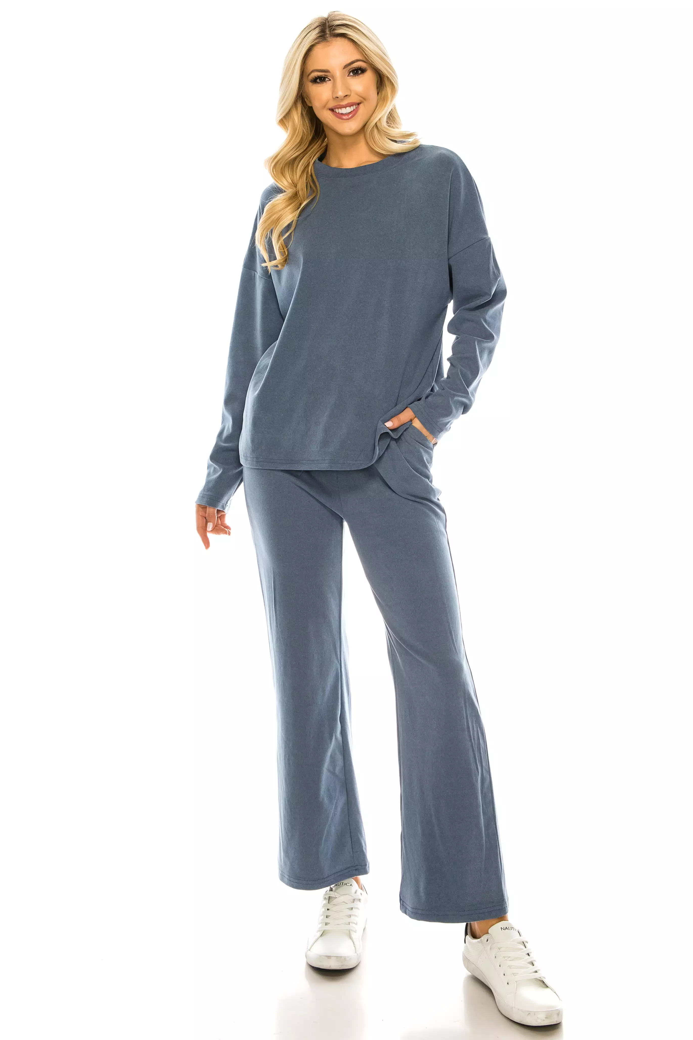 Haute Edition Women's Knit Lounge Set with Sweatshirt and Flared Pant