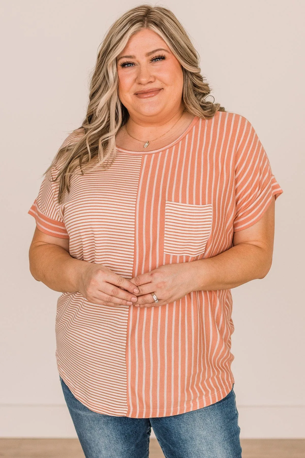 In High Spirits Striped Top- Coral