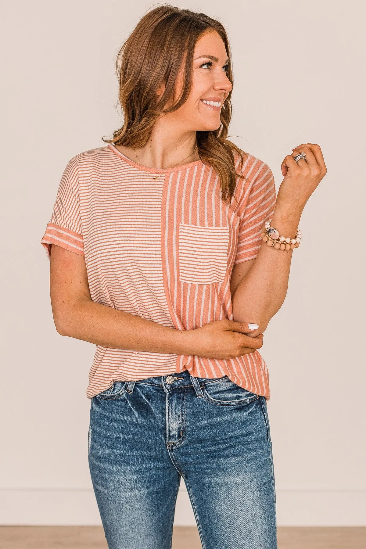 In High Spirits Striped Top- Coral