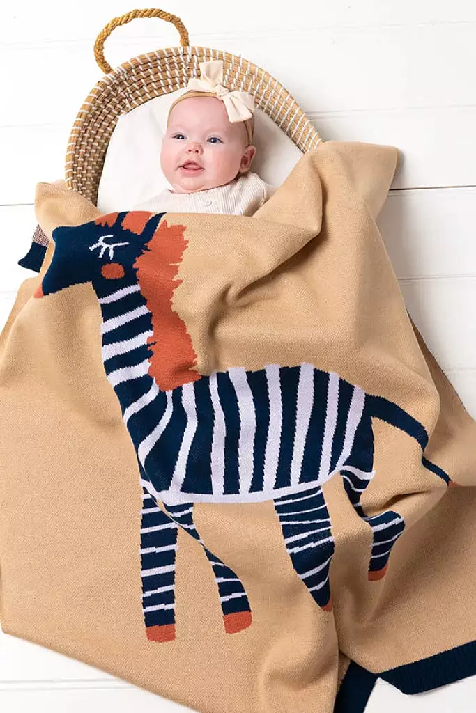 Indus - Zebra Baby Blanket - Indigo & Caramel