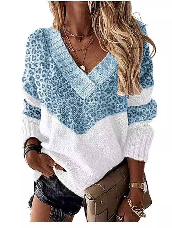 Leopard Print Sleeveless Women's Shirt Blouse with V Neckline