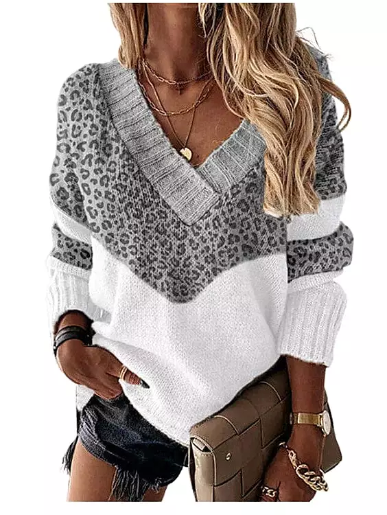 Leopard Print Sleeveless Women's Shirt Blouse with V Neckline