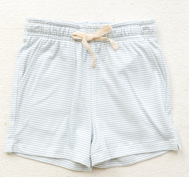 Little Paper Boat - Light Blue Striped Knit Shorts