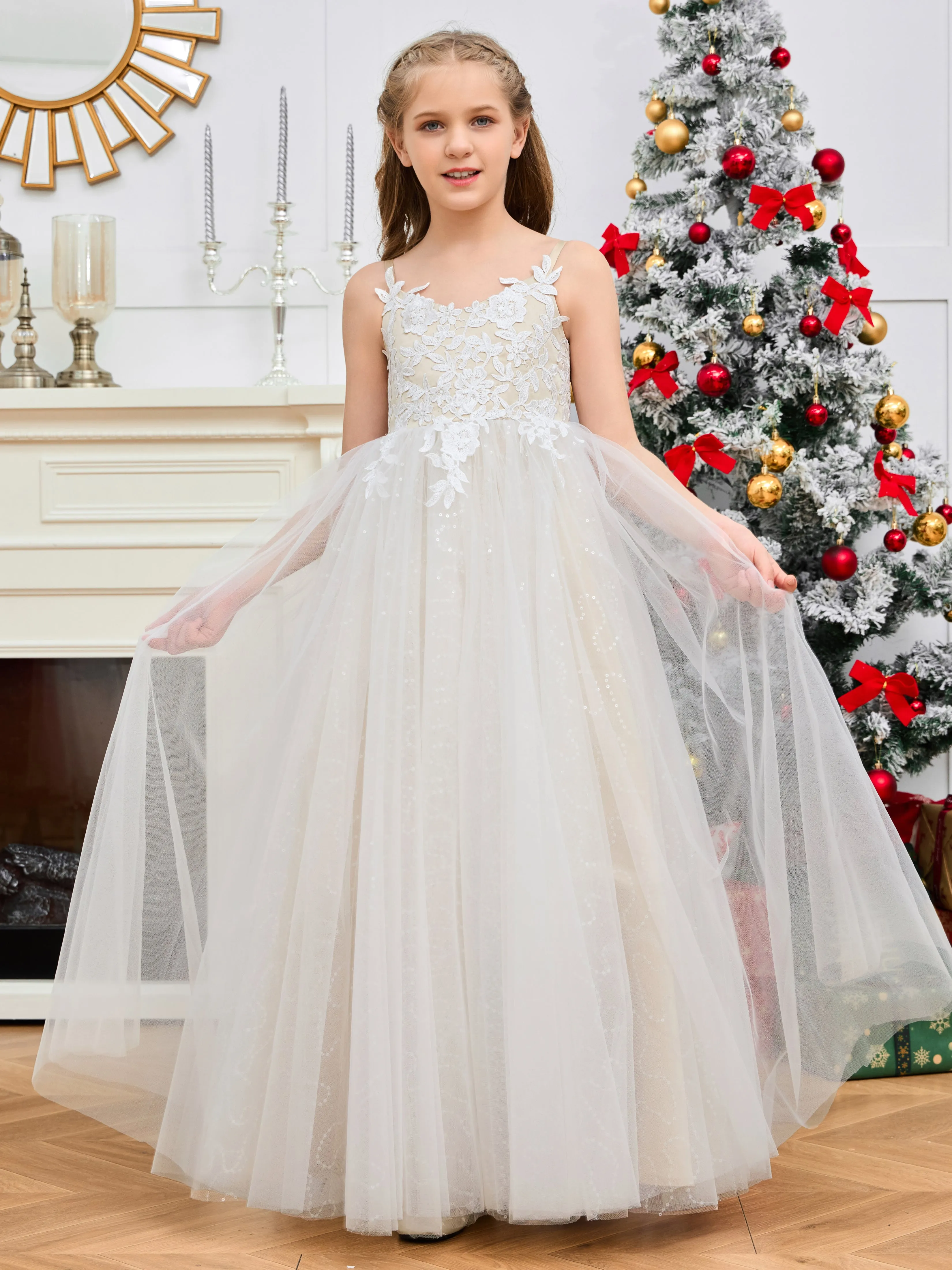 Magnifique Nœud Papillon Tulle & Satin Longue Robe Fille