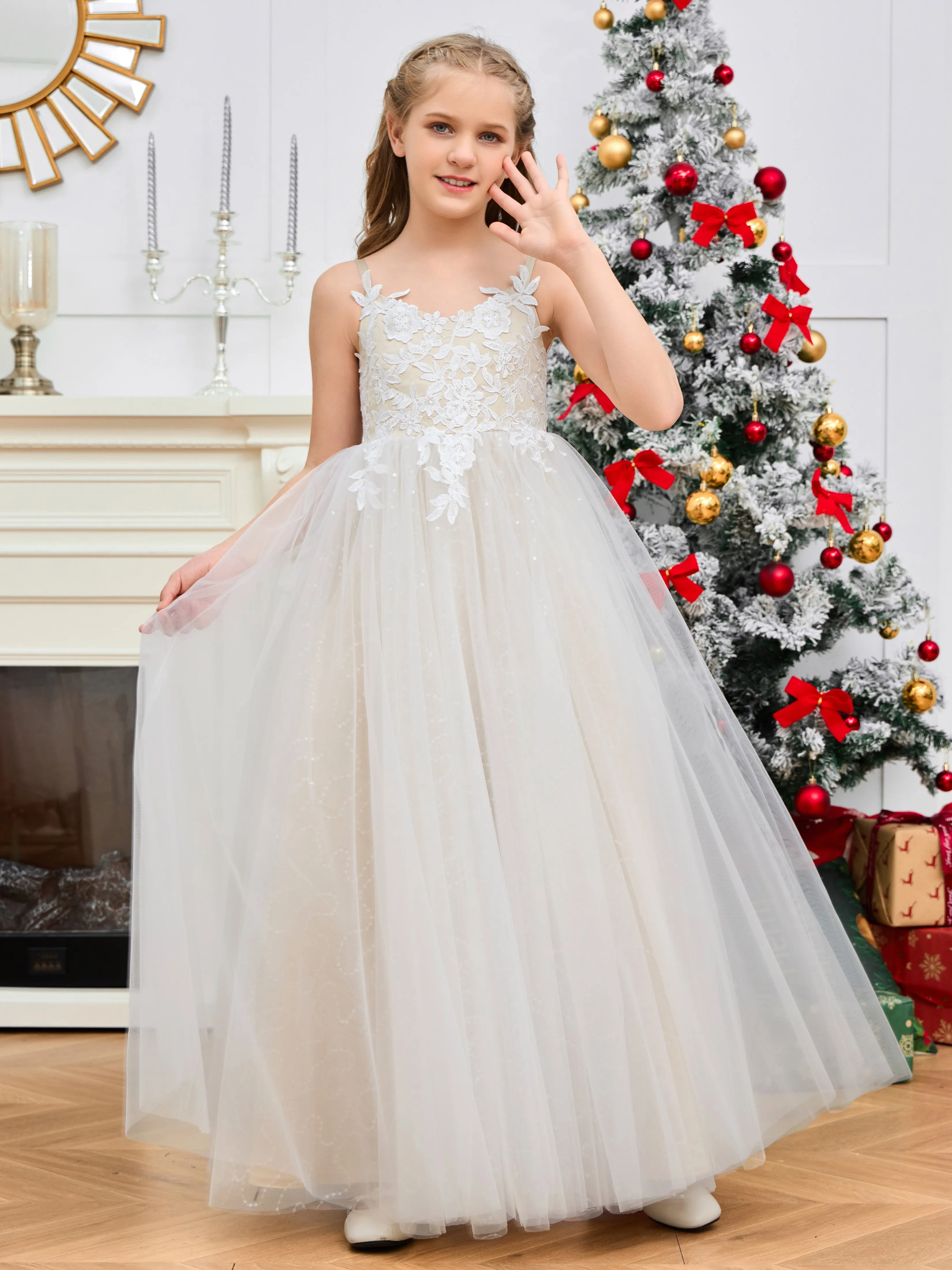 Magnifique Nœud Papillon Tulle & Satin Longue Robe Fille