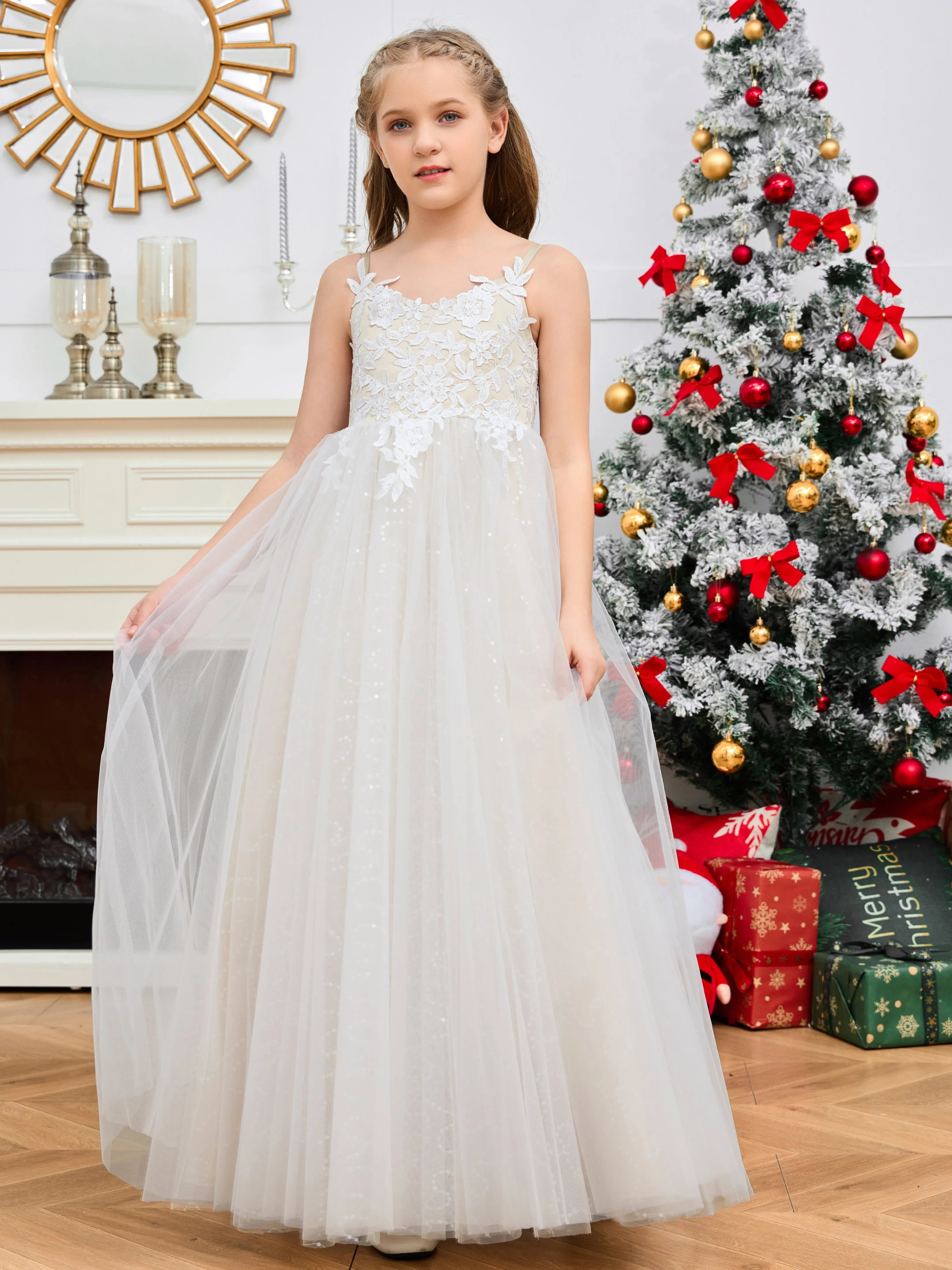 Magnifique Nœud Papillon Tulle & Satin Longue Robe Fille