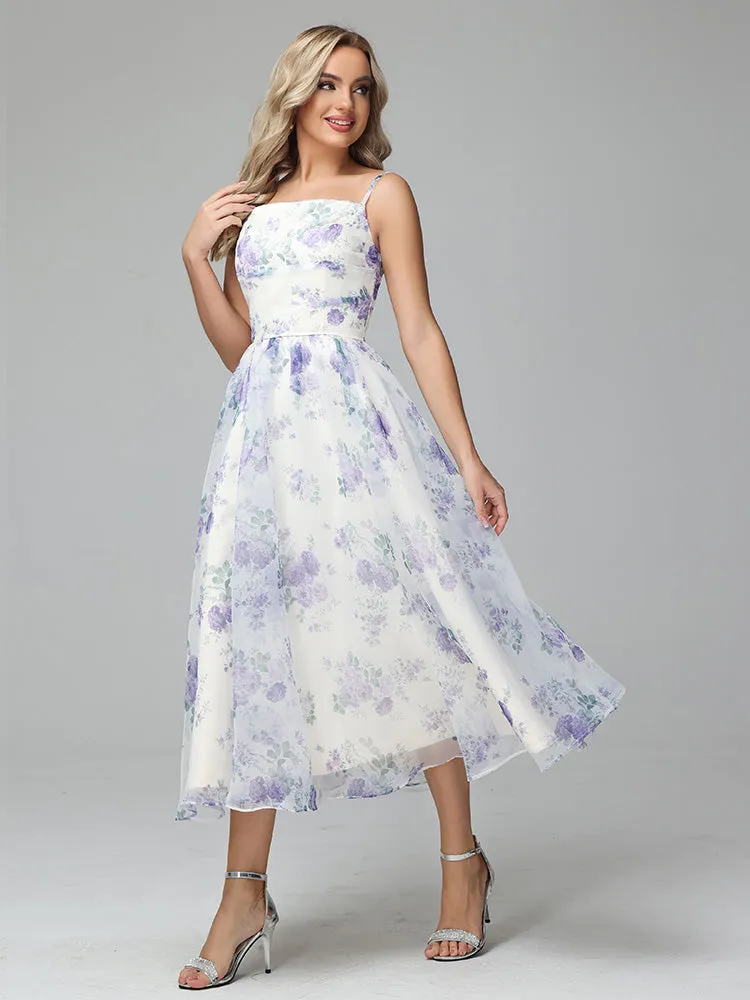 Magnifique Robe de soirée mi-longue en Organza Florale