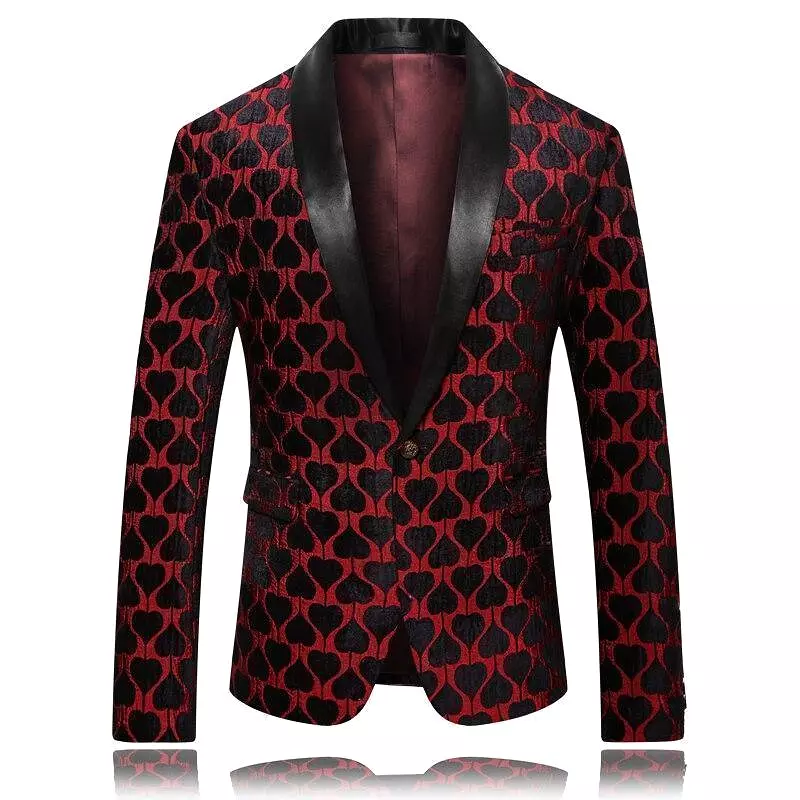 Men Blazer - Red Lapel Collar Tuxedo Blazer