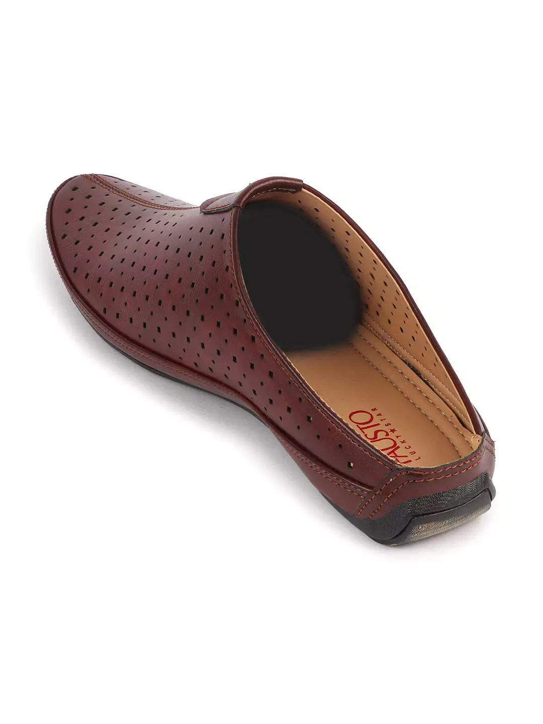 Men Maroon Ethnic Wedding Party Back Open Slip On Juttis and Mojaris