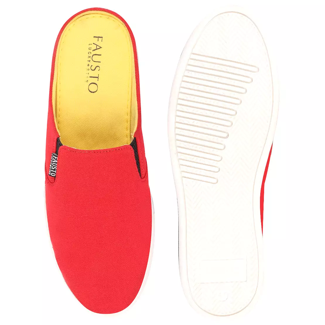 Men Red Casual Back Open Canvas Stylish Slip On Shoes