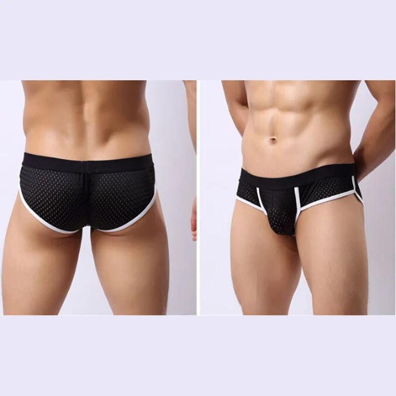 Men's Acrylic Mesh Low-Rise Briefs U Convex Bulge Pouch Underwear Underpants SM6