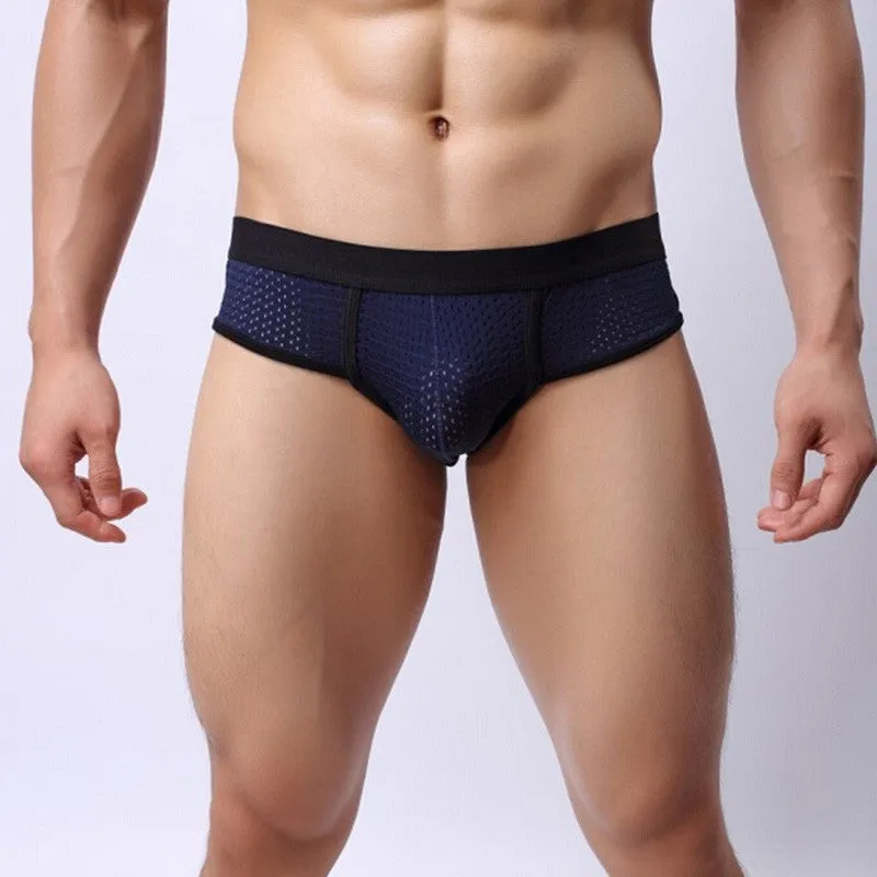 Men's Acrylic Mesh Low-Rise Briefs U Convex Bulge Pouch Underwear Underpants SM6