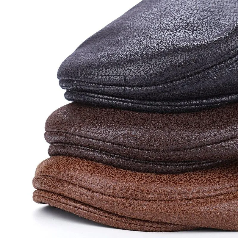 Men's Casual Peaked Caps Plain Solid Pattern Beret Hats with Fur