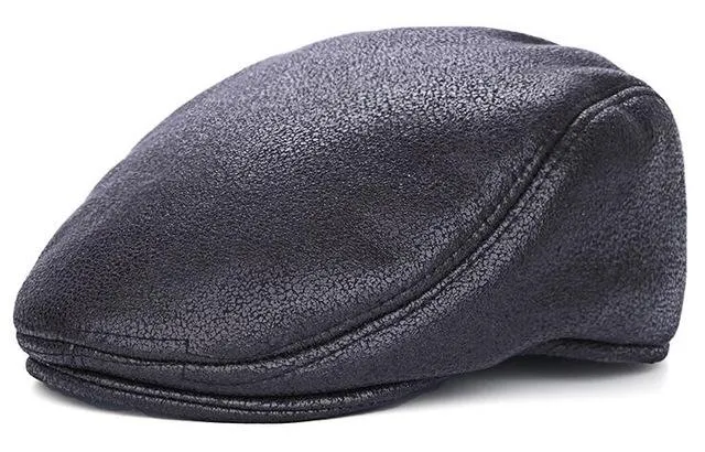 Men's Casual Peaked Caps Plain Solid Pattern Beret Hats with Fur