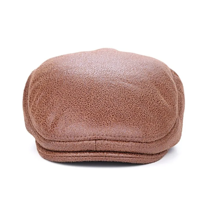 Men's Casual Peaked Caps Plain Solid Pattern Beret Hats with Fur