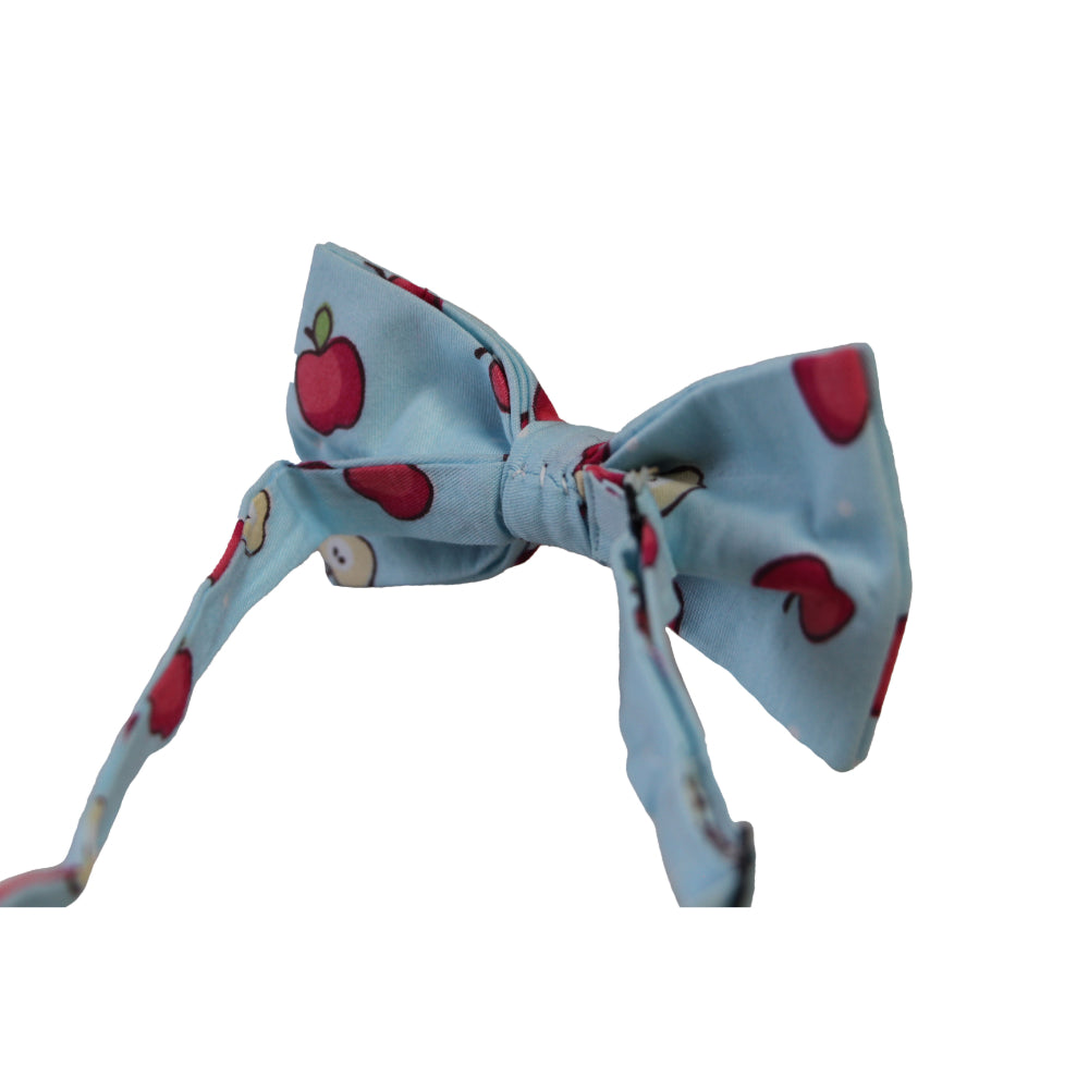 Mens Light Blue Red Apple Fruit Patterned Bow Tie